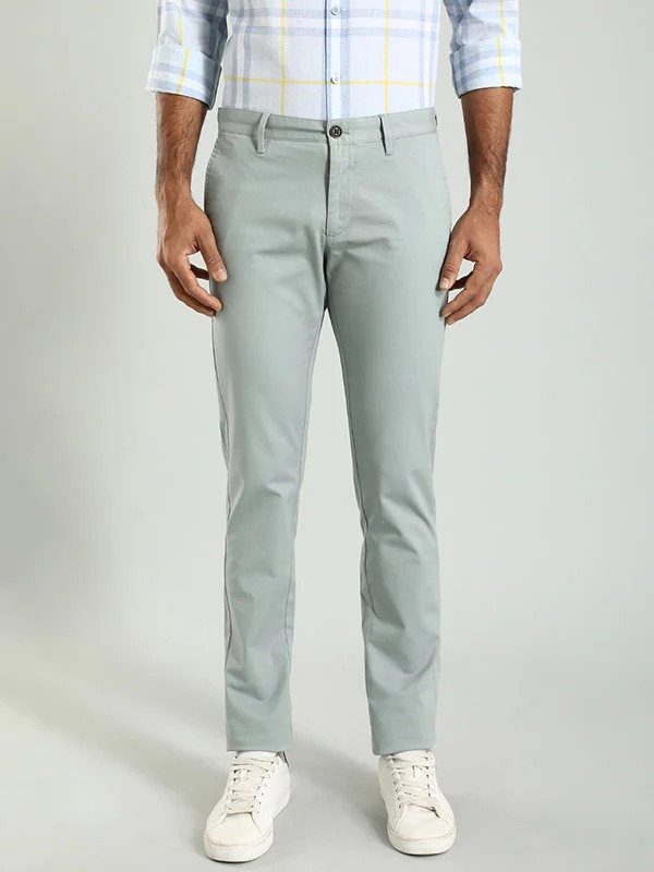 Indian Terrain Men's Slim Fit Solid Blue Trousers